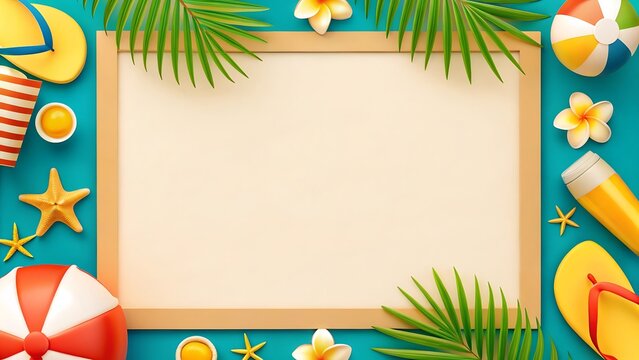 Summer vacation background with beach items and blank space - Powered by Adobe