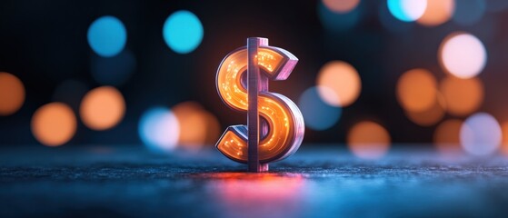 Illuminated dollar symbol on dark surface