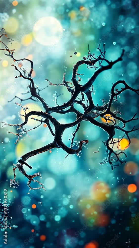 Poster Abstract composition of intricate branches against a vibrant backdrop of light and color in a close-up setting