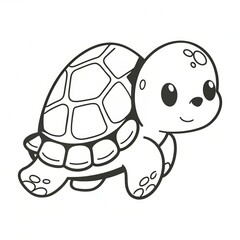 Obraz premium Hand drawn black and white of a cheerful turtle clipart illustration