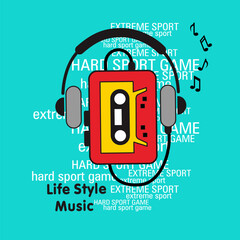 listening to walkman music, isolated Flat Vector Illustration