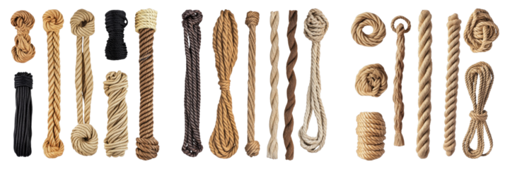 Collection of various ropes string isolated on transparent background. PNG , se of