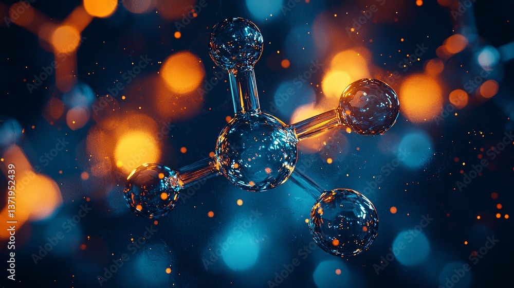Poster chemicals laboratory environmental. abstract molecular structure with colorful bokeh background.