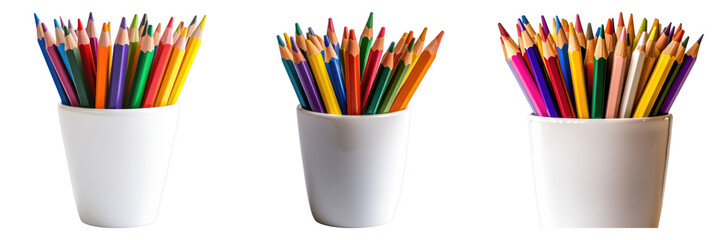 Color pencils in white ceramic cup isolated on transparent background. PNG , se of