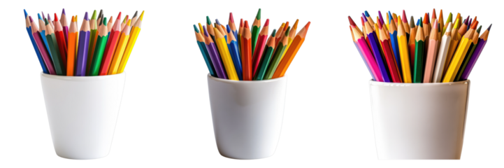 Color pencils in white ceramic cup isolated on transparent background. PNG , se of