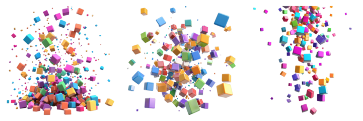 Colorful 3d render falling cubes isolated on transparent background. PNG , se of