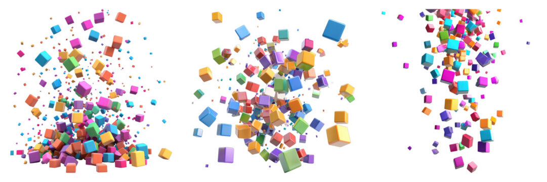 Fototapeta Colorful 3d render falling cubes isolated on transparent background. PNG , se of