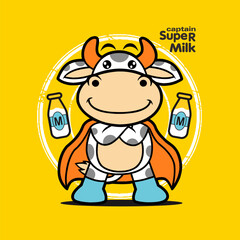cute cow with milk, Animal Nature, isolated Flat Vector Illustration