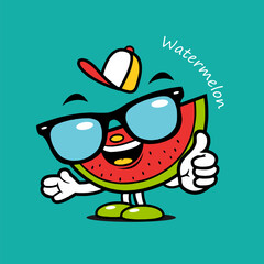 Fototapeta premium cute watermelon, Nature fruit, isolated Flat Vector Illustration