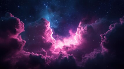 Pink clouds and starry sky