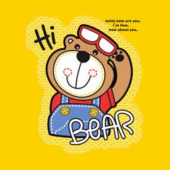 Cute cartoon bear smile, Flat Vector Illustration