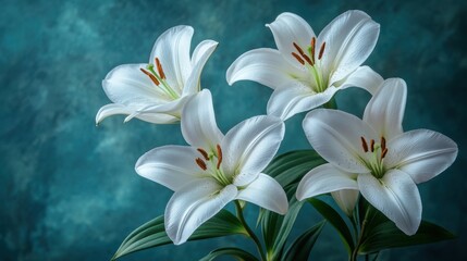 Naklejka premium White Lily Flowers on a Mourning Background with Copy Space
