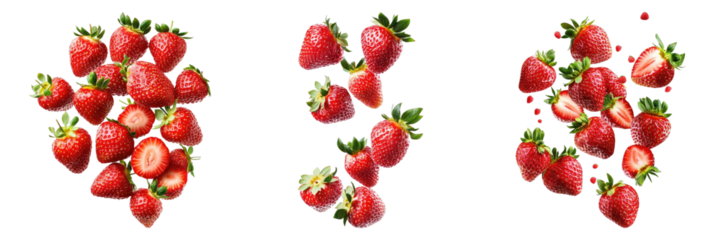 Falling strawberries isolated on transparent background. PNG , se of