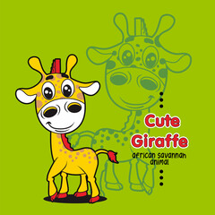 Cute Cartoon Giraffe, Flat Vector Illustration