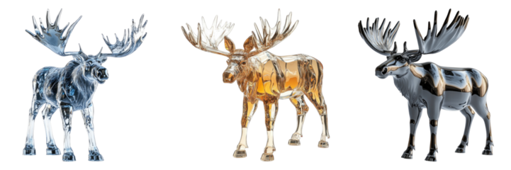 Glass figurine of a moose isolated on transparent background. PNG , se of