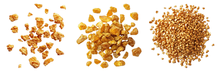 Gold nugget grains isolated on transparent background. PNG , se of