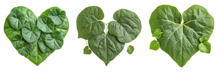 Heart shaped green crinkly leaf isolated on transparent background. PNG , se of