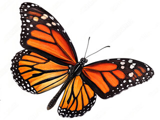 Fototapeta premium Monarch Butterfly with Detailed Wings Isolated on White Background Stock Photo