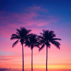 Palm trees at colorful sunset sky