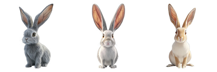 Playful rabbit with long ears isolated on transparent background. PNG , se of