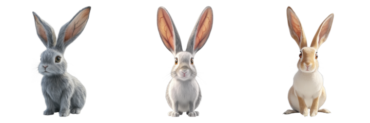 Playful rabbit with long ears isolated on transparent background. PNG , se of