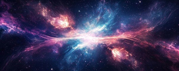 Fototapeta premium Enigmatic space background showcasing a mesmerizing interplay of colors and space phenomena. 