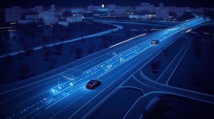 Autonomous Car Night City Road
