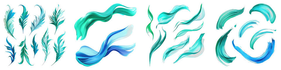 Emerald and sky blue swashes isolated on transparent background. PNG , se of