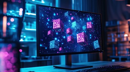 Innovative Technology Displaying Abstract Virtual Cubes and Modern Aesthetics