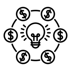 Lightbulb surrounded by dollar coins, symbolizing the fusion of innovation and financial support. Ideal for concepts such as startup funding, venture capital, crowdsourcing, and business growth
