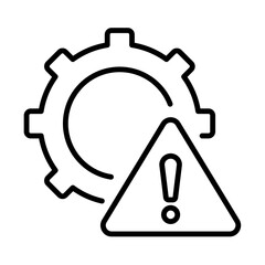 A gear alongside a triangle warning sign, representing business risk management and the importance of identifying potential threats, round line vector icon with editable stroke