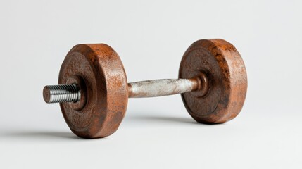 Rusty dumbbell on white background