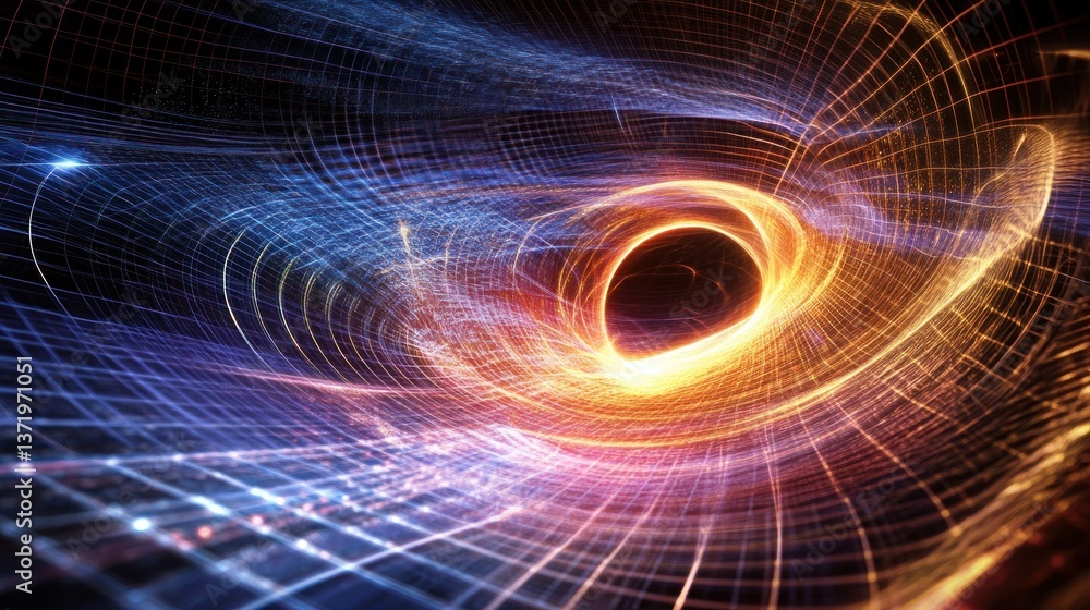 Poster abstract light trails converging, dynamic energy flow and spatial distortion