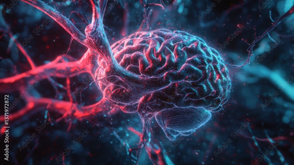Poster abstract representation of human brain with neural networks connections