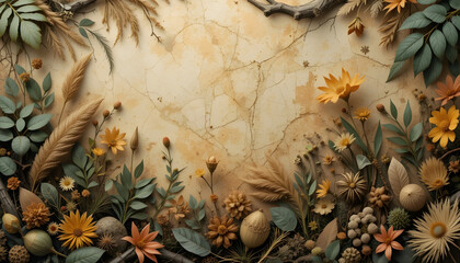 Nature background featuring earthy tones,botanical elements,and organic textures,vintage design