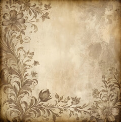 Vintage grunge background with sepia tones, distressed textures, and classic motifs