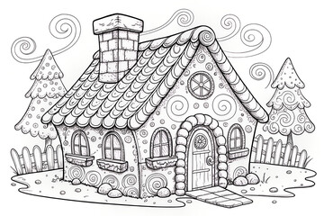Enchanted Fairy Tale Cottage Line Art Illustration for Creative Projects