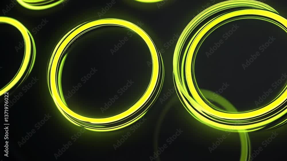 Poster bright neon circles glowing against a dark background create an abstract visual effect in modern des