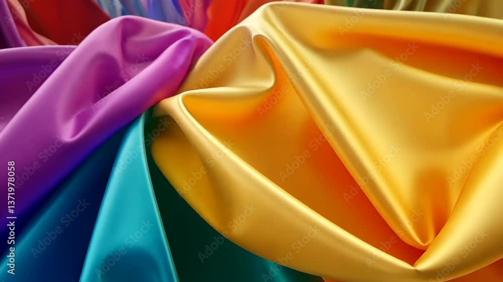 Poster colorful satin fabric draped in various shades creating a vibrant display of texture and shine in a 