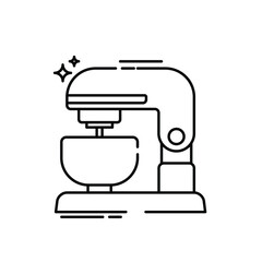The image shows a cartoon illustration of a stand mixer. The mixer has a red tilting head and body, a light purple base.