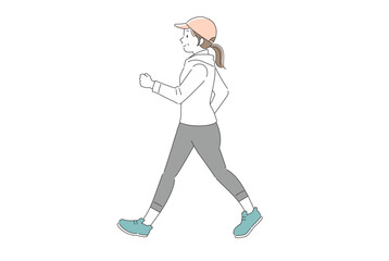 公園でウォーキングする中年女性のシンプルイラスト