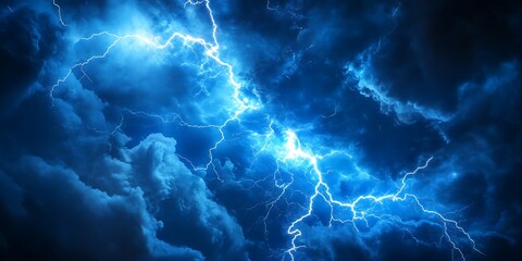 Dramatic Lightning Storm in a Deep Blue Sky for Powerful Nature Scenes, Dynamic Backgrounds, or Storm Aesthetics