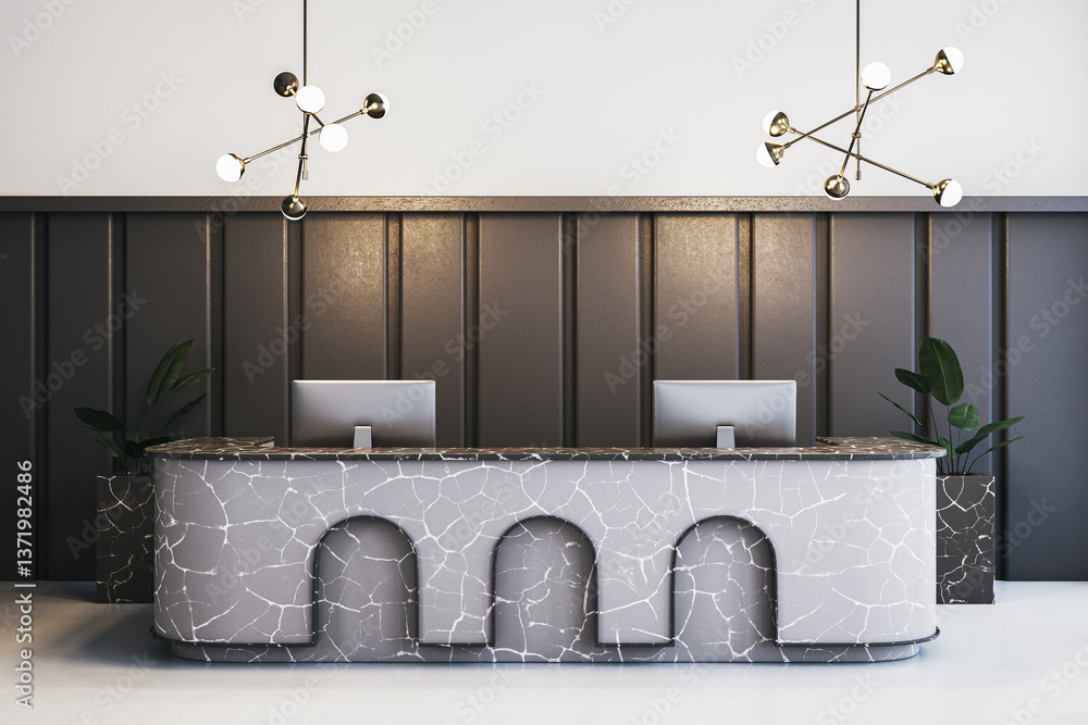 Aufkleber Modern reception desk with marble texture in office lobby. 3D Rendering