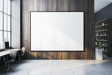 Blank poster mockup on modern office wall. 3D Rendering