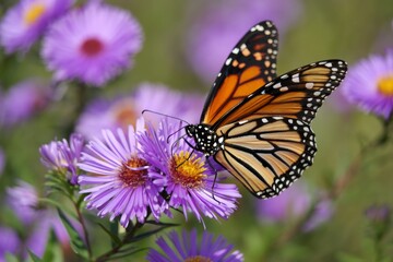 Fototapeta premium A butterfly sitting on a purple flower in a field