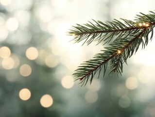 Evergreen branch and light bokeh