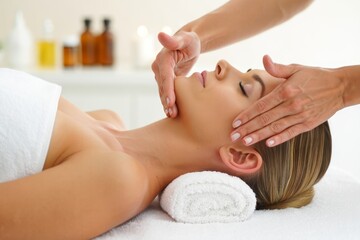 Fototapeta premium A woman getting a facial massage at a spa