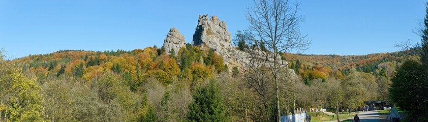 Panoramic view towards Tustan rocks near Urych village, Western Ukraine.