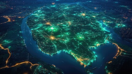 Obraz premium Night cityscape aerial view