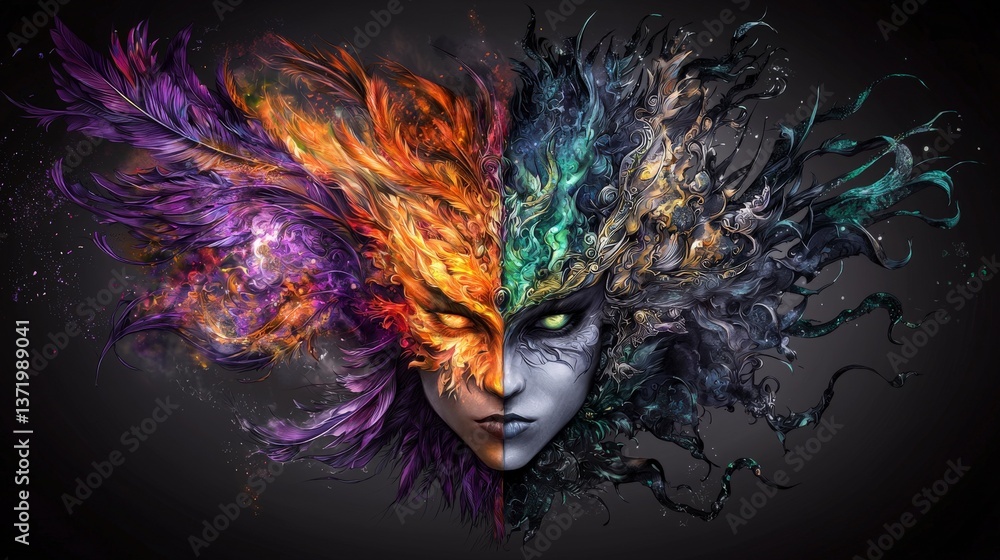 Aufkleber dynamic fusion of fire and ice artistic expression in a surreal environment digital art fantasy artw